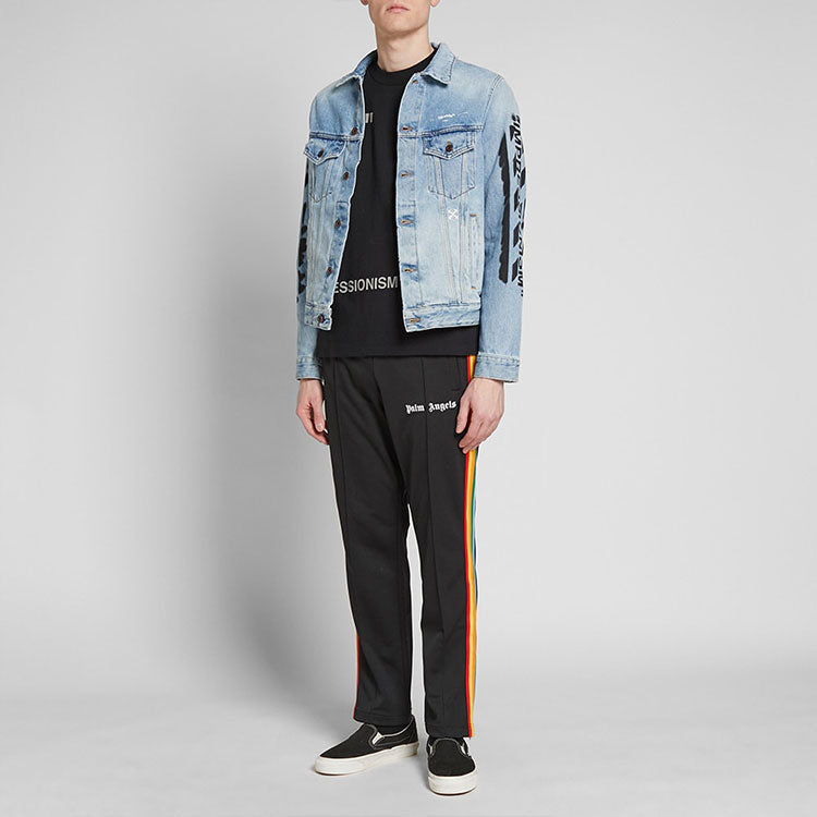 Off-White Alphabet Logo Pattern Printing Cotton Washed Denim Jacket Blue OMYE005R193860157310