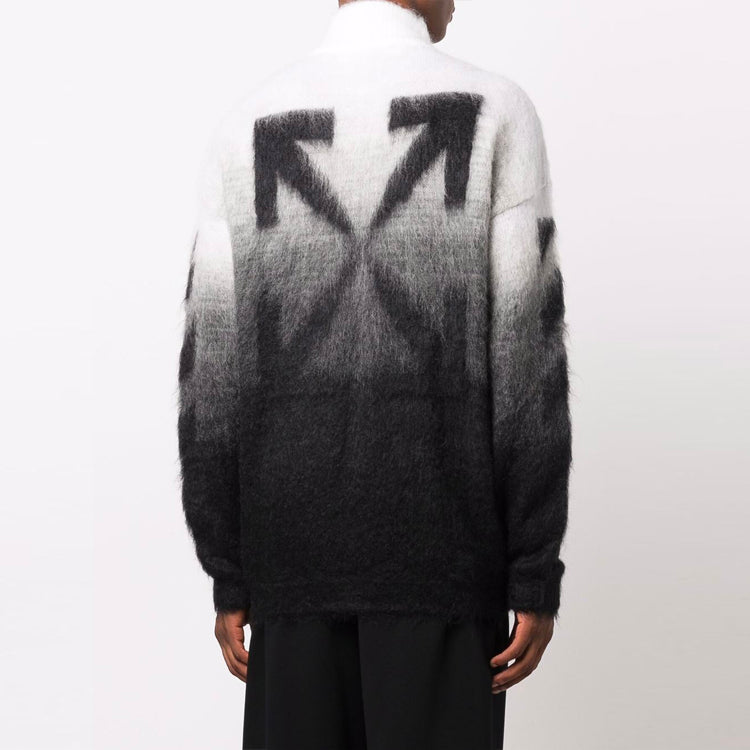 Men's Off-White FW21 Arrows Pattern Jacquard Gradient Zipper Cardigan Wool Sweater Loose Fit Black OMHF032F21KNI0011010