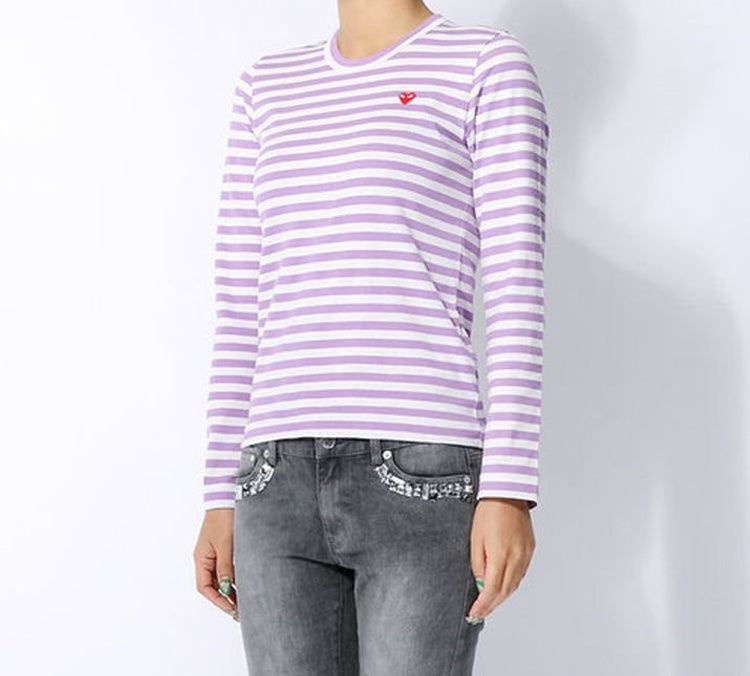 (WMNS) COMME des GARCONS PLAY Striped Mini Logo Long Sleeves Tee 'Purple White' AZ-T217-051-4