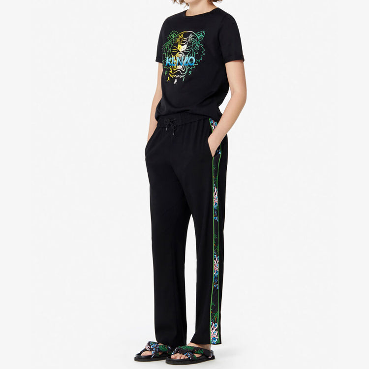 KENZO Multi-Color Tiger Head Printing Casual Short Sleeve Black FA5-2TS826-4YH-99