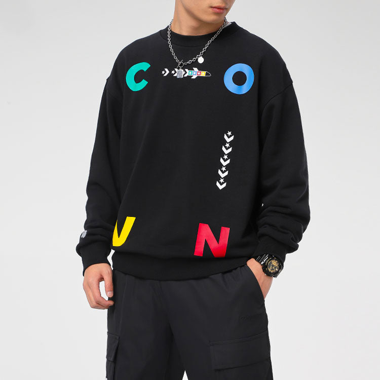Converse Sports Contrast Letter Print Crew Neck Sweatshirt Asia Sizing 'Black' 10022414-A01