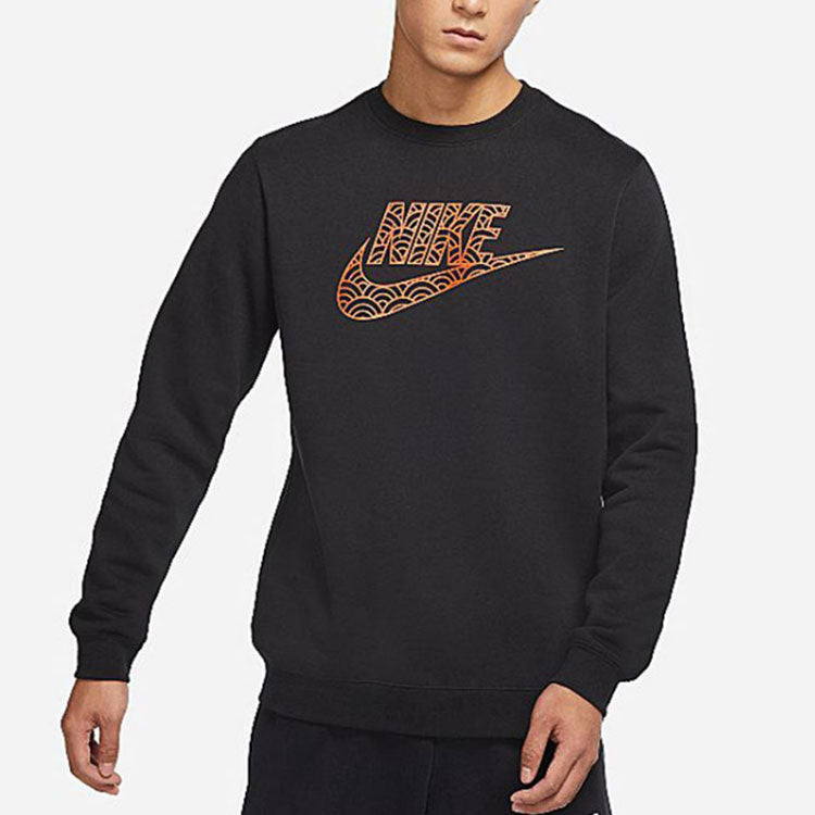 Men's Nike Logo Athleisure Casual Sports Long Sleeves Pullover Round Neck Black DR7829-010