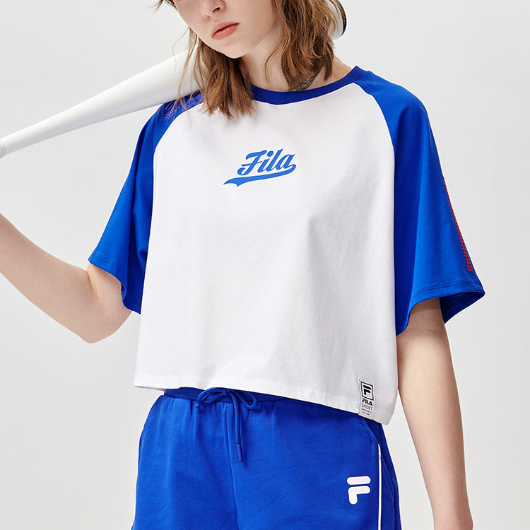 FILA FUSION Baseball Casual Sports Loose Splicing Breathable Short Sleeve White T11W122111F-WT