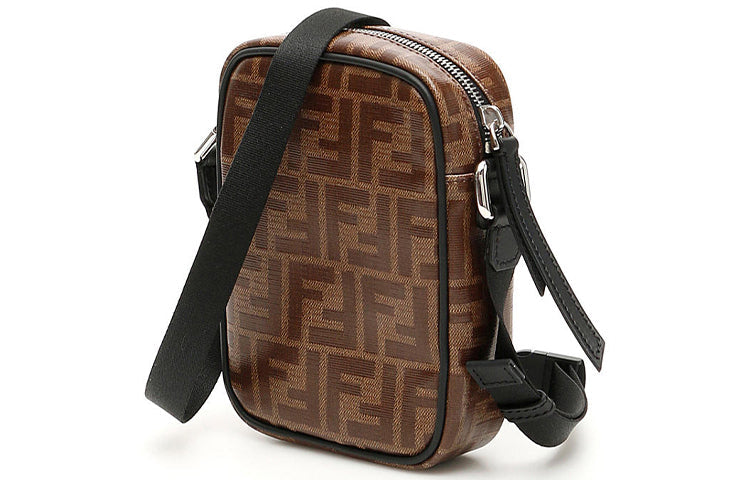 FENDI Logo FF Pattern Black Circular Logo Canvas Shoulder Messenger Bag Brown / Black 7VA456-A5K4-F17PZ