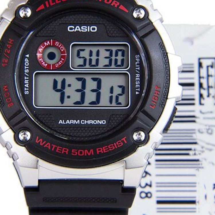 CASIO Waterproof Sports Mens Black Digital W-216H-1CVDF