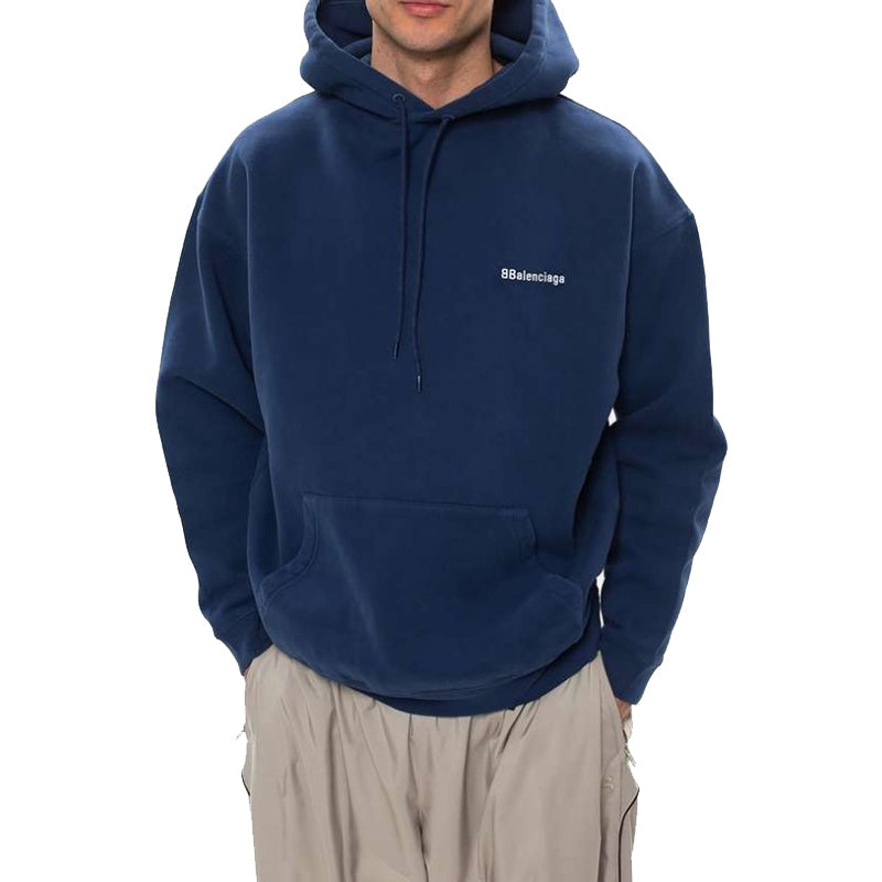 Men's Balenciaga Fleece Lined Loose Version hooded Long Sleeves Blue 570811TJV854866