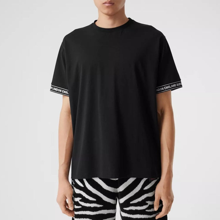 Men's Burberry Cuff Logo Label Printing Short Sleeve Black 80262241