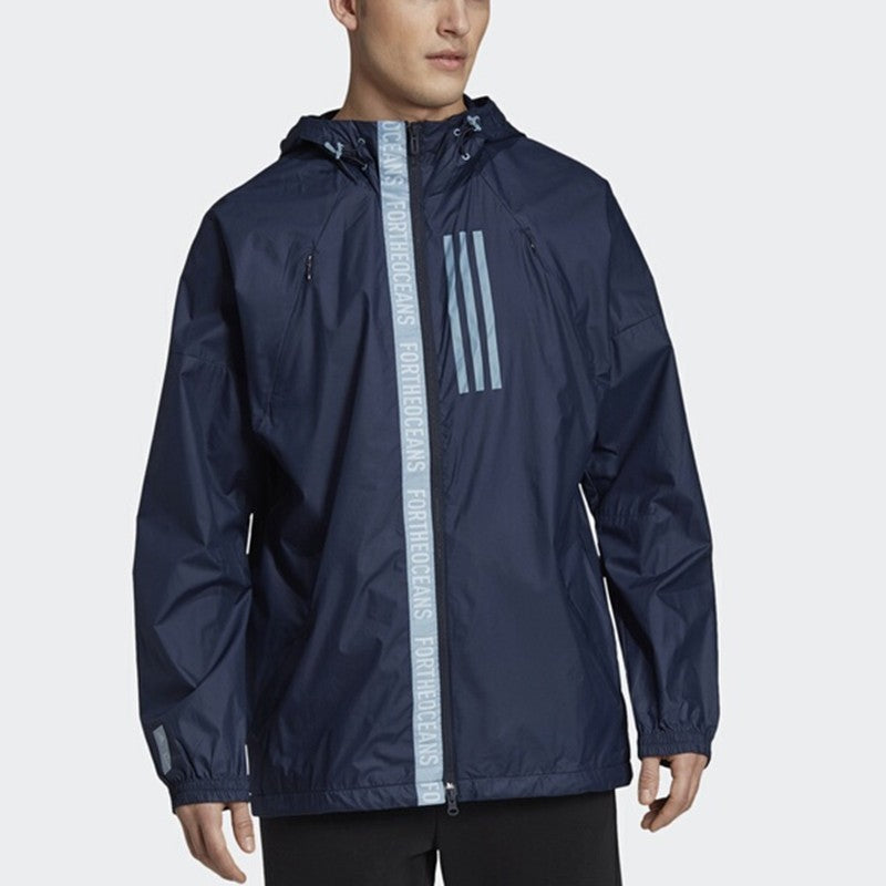 adidas Casual Training Sports Windproof Hooded Jacket Navy Blue EB7600