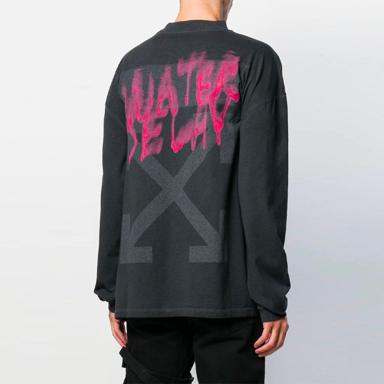 Off-White Graffiti Alphabet Pattern Round Neck Long Sleeves Version Black Gray OMAB032E191850310988