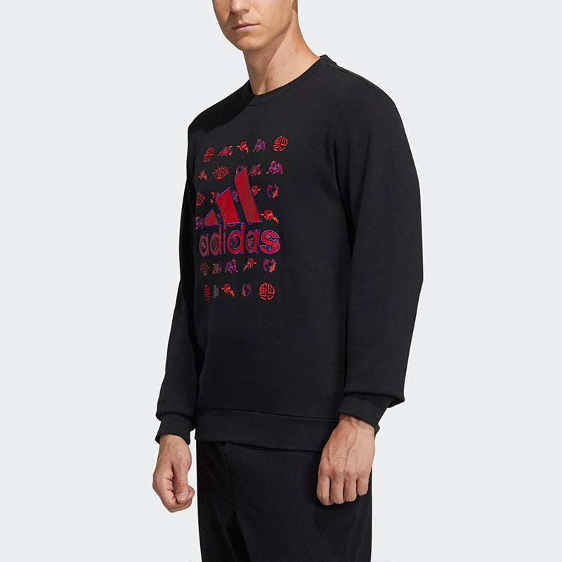 adidas Cny Gfx Swt Un Logo Printing Round Neck Pullover Sports Black GR2125