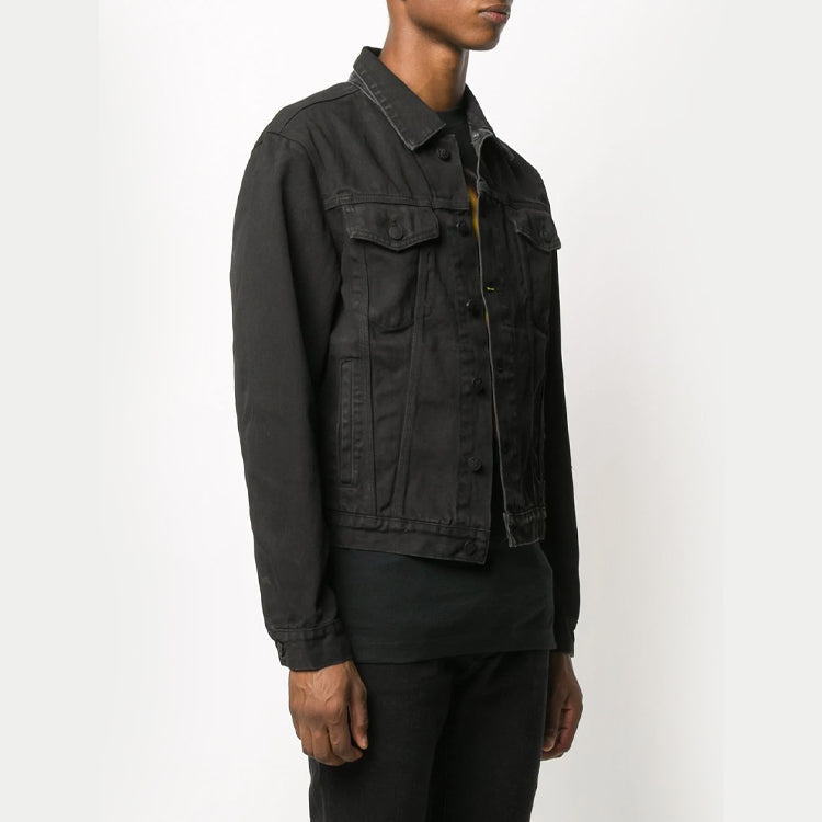 Off-White Arrows Logo Printed Denim Jacket Men Black OMYE054F20DEN0021007