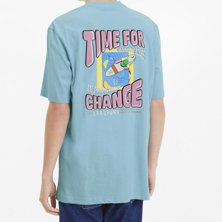 PUMA Downtown Graphic Printed Short Sleeve TEE Blue 597337-18