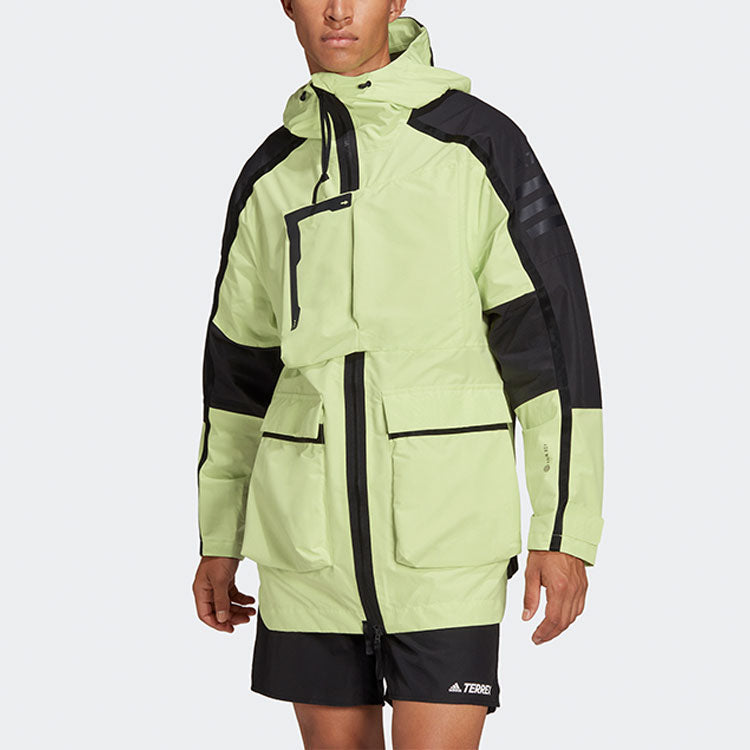 adidas Contrast Color Stitching Sports Hooded Jacket Green H48578