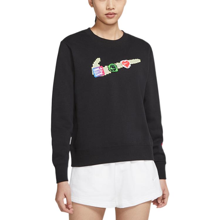 (WMNS) Nike Sportswear Logo Fleece Crew Sweatshirt 'Black Multi' DC3941-010