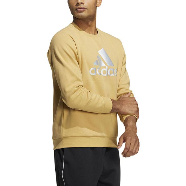 Men's adidas Brand Large Logo Printing Round Neck Long Sleeves Khaki HM2962
