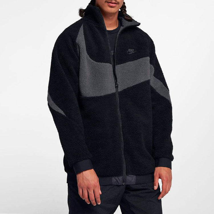 Nike Zipper Stand Collar polar fleece Large Logo Reversible Casual Jacket Black AJ2701-011