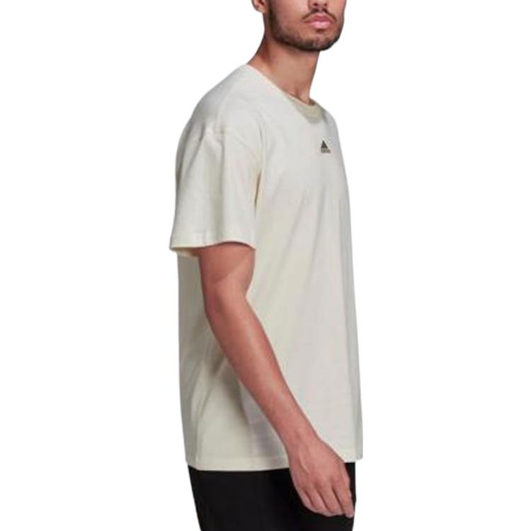 adidas Solid Color Sports Round Neck Short Sleeve Beige HE4368