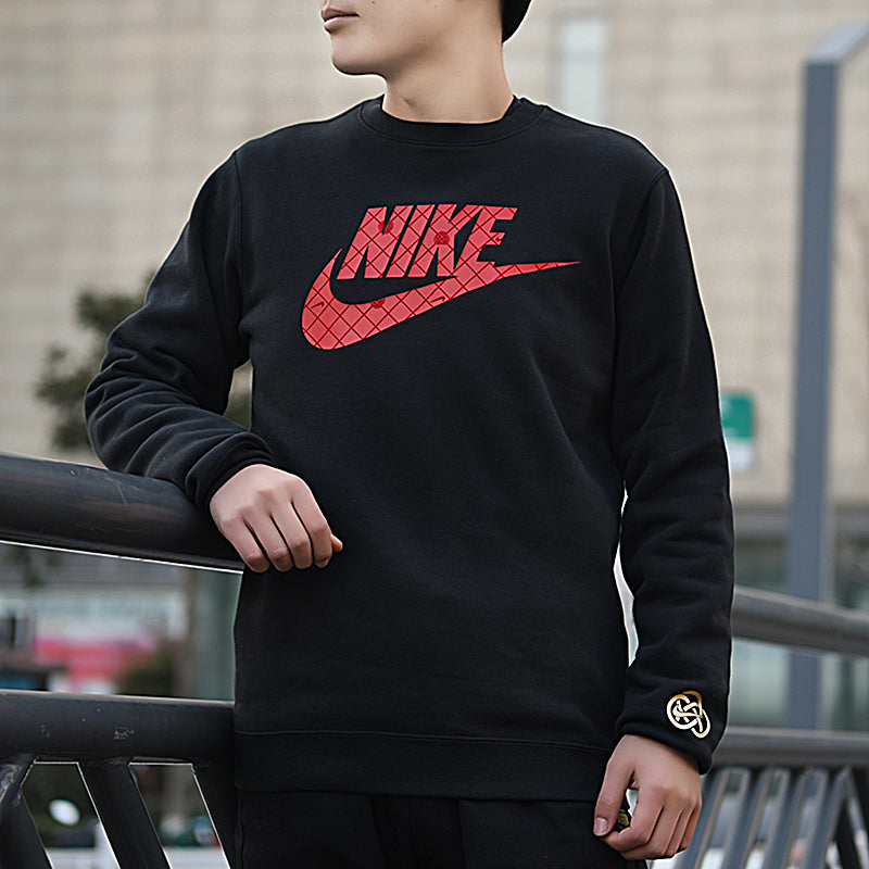 Men's Nike Large Logo Printing Round Neck Long Sleeves Black DH1390-010