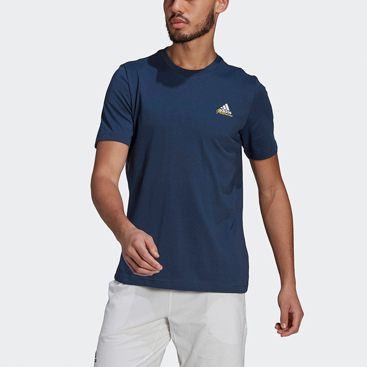 adidas M Ss Q1 Tee Ao Back Printing Tennis Sports Short Sleeve Navy Blue GN8069