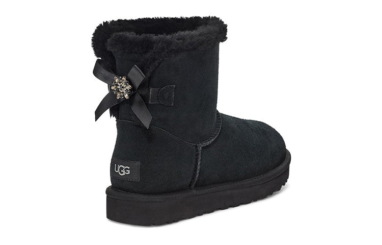 (WMNS) UGG Mini Bailey Brooch Fleece Lined Black 1119512-BLK