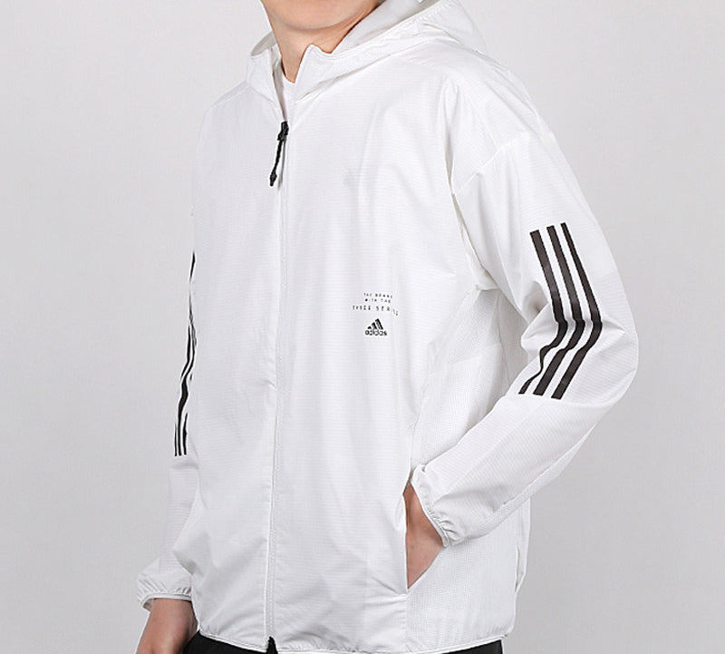 adidas HoodedPlaid Tatting Jacket Men White FM5399