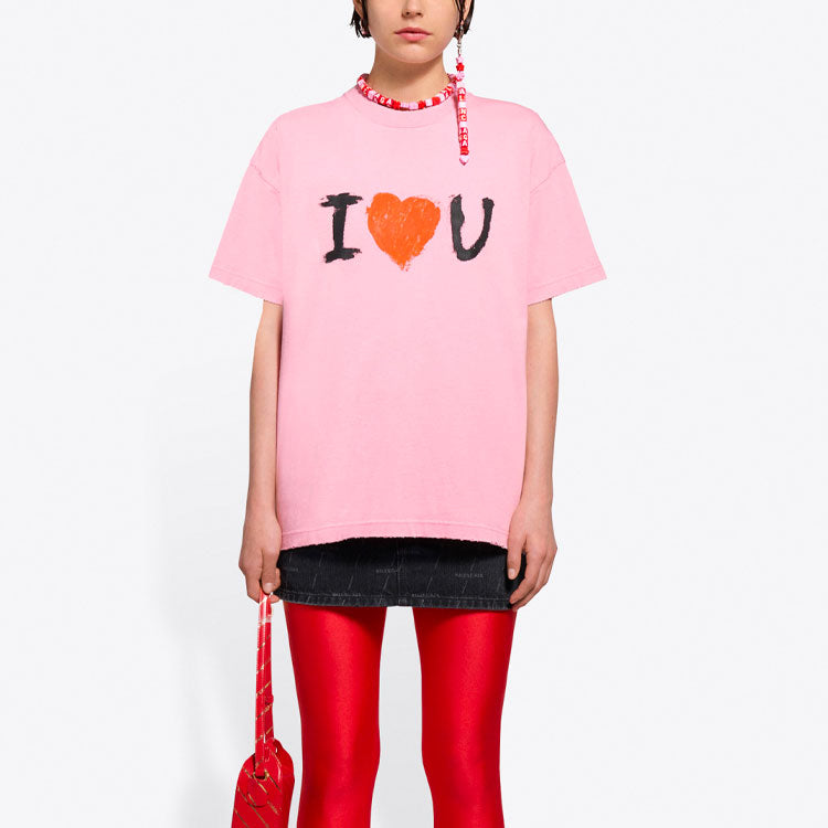 Balenciaga SS21 Alphabet Pattern Printing Short Sleeve Unisex Pink 612965TJVL51401