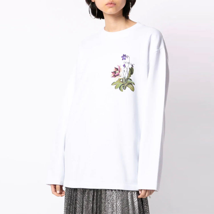 (WMNS) Off-White SS21 Pattern Printing Loose Round Neck Long Sleeves White Hoodie OWBA062S21JER0030155