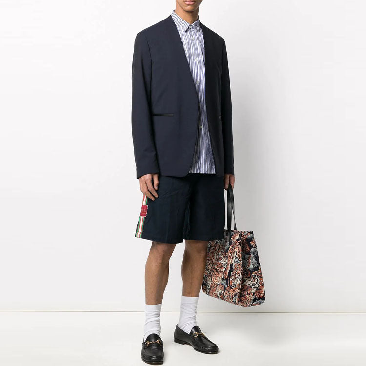 Men's Gucci SS21 Logo Side Stripe Contrasting Colors Loose Shorts Navy Blue 623226-XDA6Z-4641