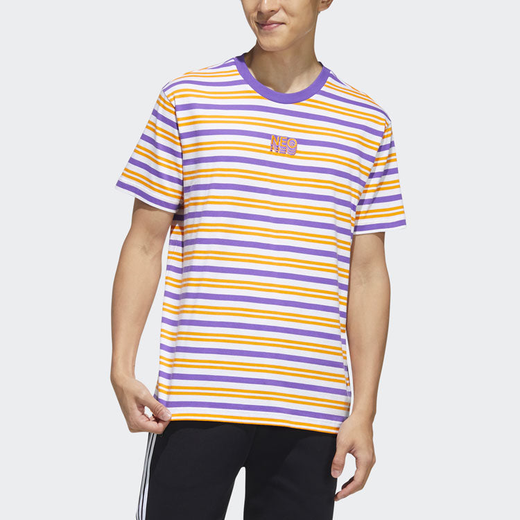 adidas neo SS22 M Sw Strp Rng T Sports Stripe Short Sleeve Unisex Purple Yellow White Colorblock HC9683