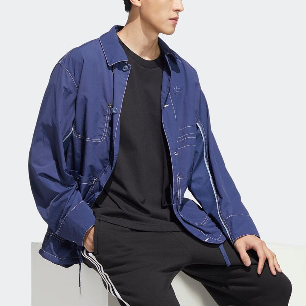 adidas originals Solid Color single breasted Cargo Jacket Navy Blue HM8016