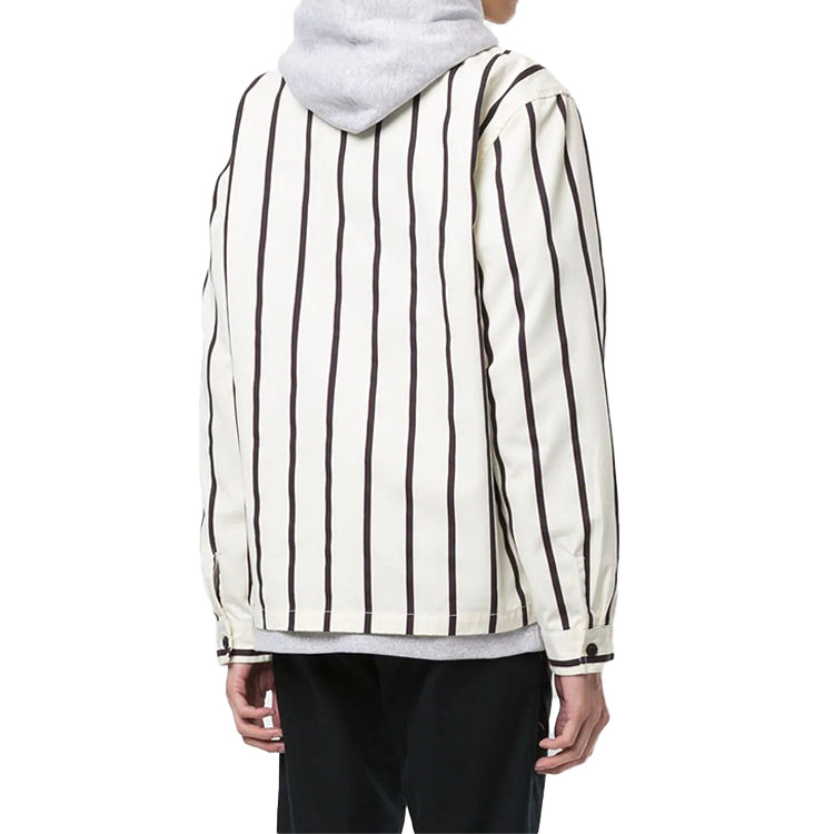 Men's Stussy Stripe Shirt Stand Collar Long Sleeves Jacket Beige 1110092