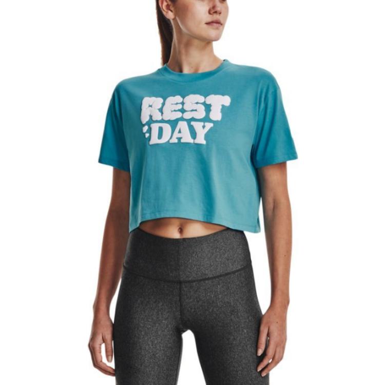(WMNS) Under Armour Rest Day Crop T-shirt 'Teal' 1376747-433