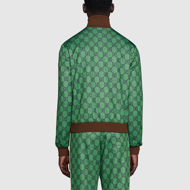 Men's Gucci FW21 Webbing Double G Knit Zipper Logo Jacket Green 653367-XJDF0-3305