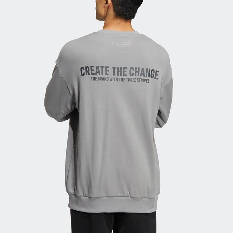 Men's adidas Alphabet Printing Pattern Round Neck Pullover Long Sleeves Light Grey HZ7020
