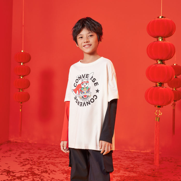 (PS) Converse Logo Rabbit Year Printed Long Sleeve T-shirt Asia Sizing 'White Black Red' CV2312129GS-001