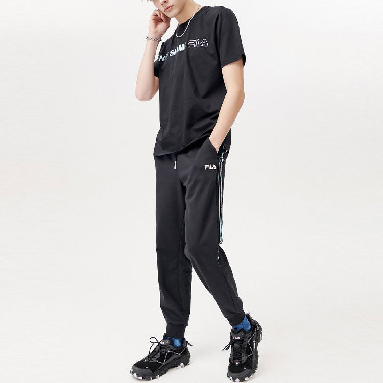 Men's FILA FUSION Alphabet Logo Printing Round Neck Short Sleeve Black T-Shirt T11M121114F-BK