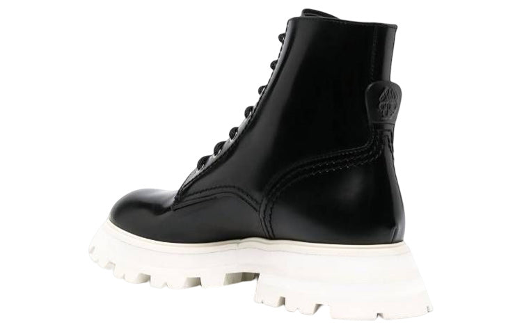 (WMNS) Alexander McQueen Leather Ankle Boots 'Black White' 708056WIC6C1595