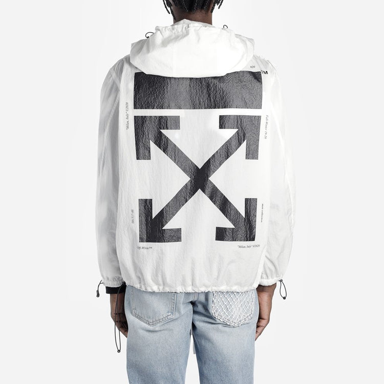 Off-White FW19 Printing Pullover Hooded Jacket Men White OMEA187E19E110240110