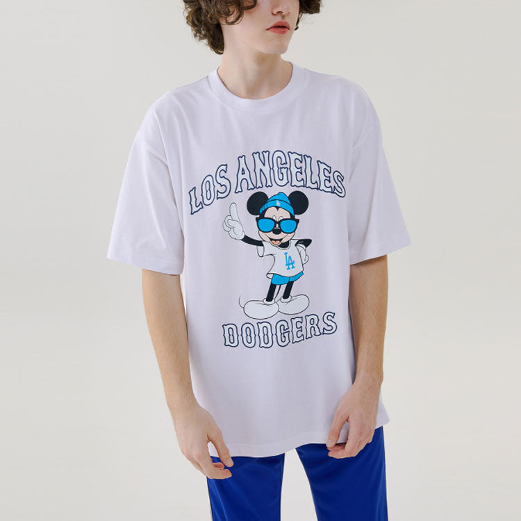 MLB  Disney Mickey Crossover Los Angeles Dodgers Basic Printing Round Neck Short Sleeve Unisex White 31TSK3031-07W