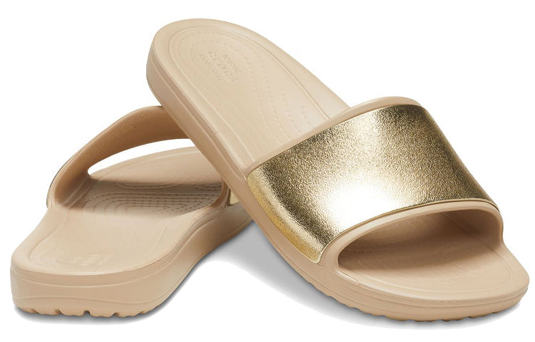 (WMNS) Crocs Sloane Shine Low Slide Minimalistic Casual Flat Brown Gold Color Slippers 'Brown Gold' 206921-212