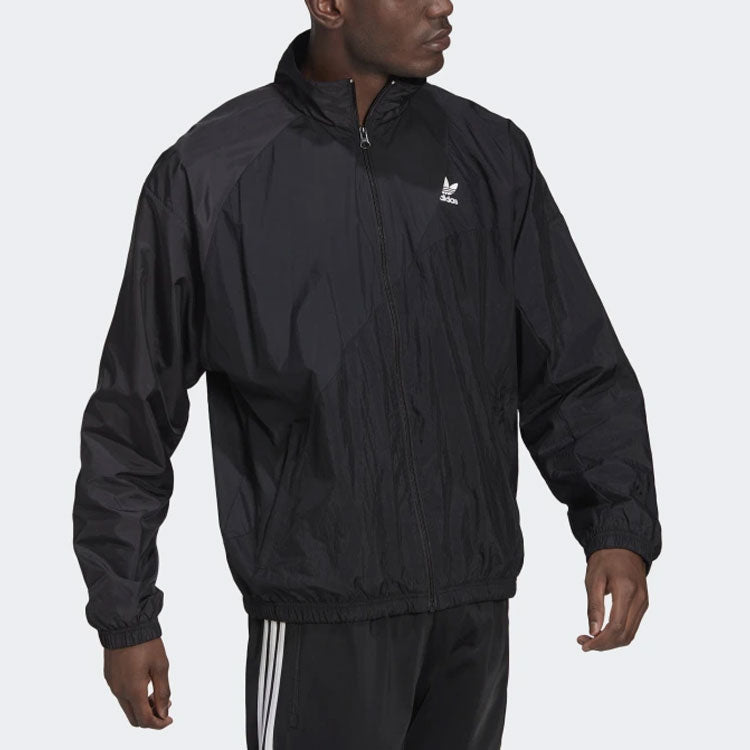 Men's adidas originals Solid Color Printing Long Sleeves Stand Collar Sports Black Jacket HE2952