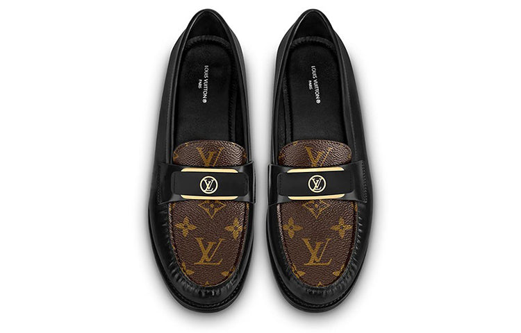 (WMNS) LOUIS VUITTON LV Loafers 'Black with Monogram and Gold Deco' 1AACXG