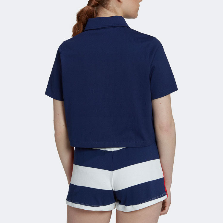 (WMNS) adidas Original Crop Zip Polo Shirt 'Night Sky' HL6572