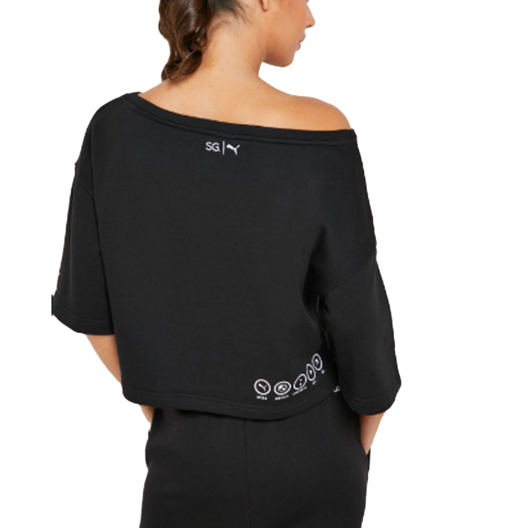 (WMNS) PUMA Printing Round-neck Sweatshirt Black 579782-03