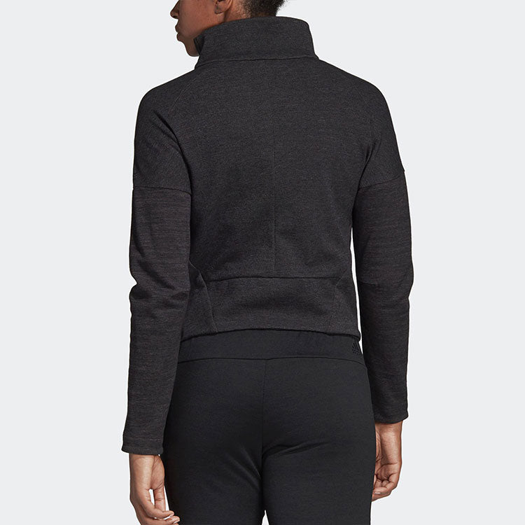 (WMNS) adidas W HTR Jkt Solid Color Irregular Zipper Sports Jacket Black Gray CZ2915