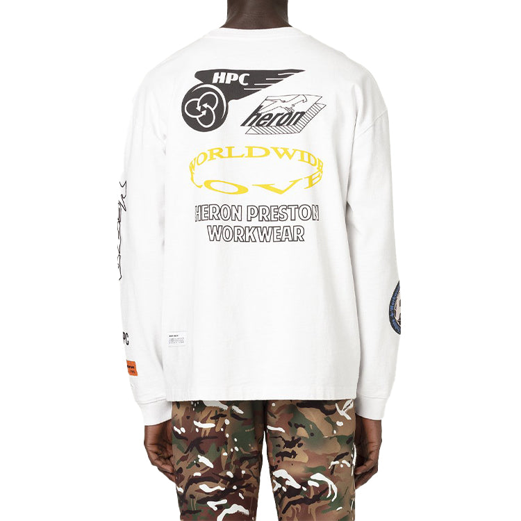 Men's HERON PRESTON Logo Pattern Printing Long Sleeves Pullover White HMAB015F20JER0020110