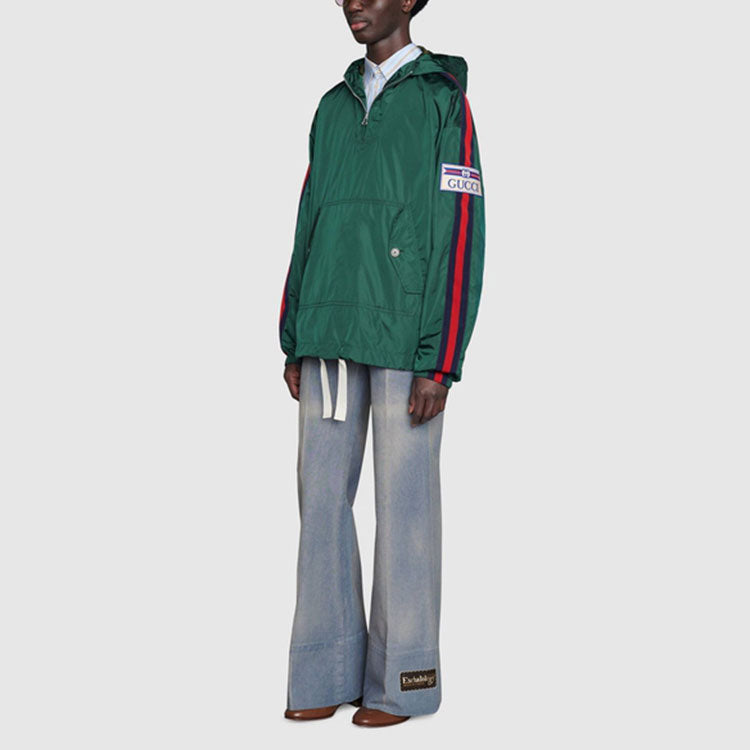 Men's Gucci Colorblock Nylon Hooded Jacket Green 654827-ZAGVU-3283