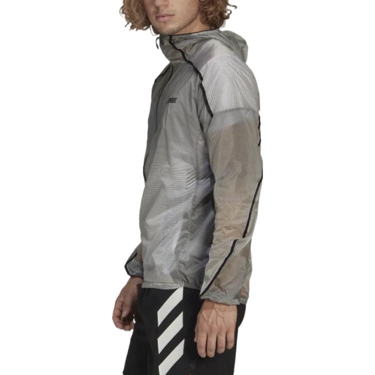 adidas Half Zipper Outdoor Sports hooded Windproof Jacket light grey H11748