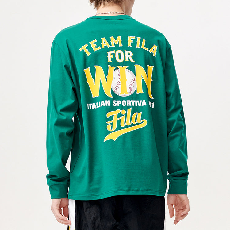 Men's FILA FUSION Back Alphabet Printing Loose Round Neck Long Sleeves Green T11M122201F-DG