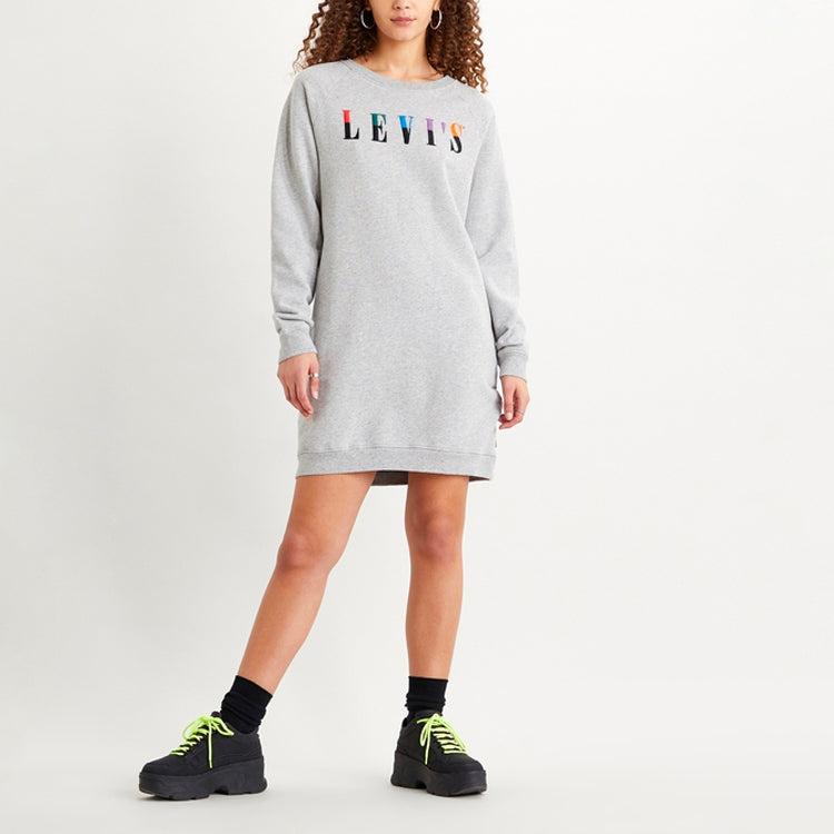(WMNS) Levi's Embroidered Round Neck Pullover Gray Hoodie 81860-0006
